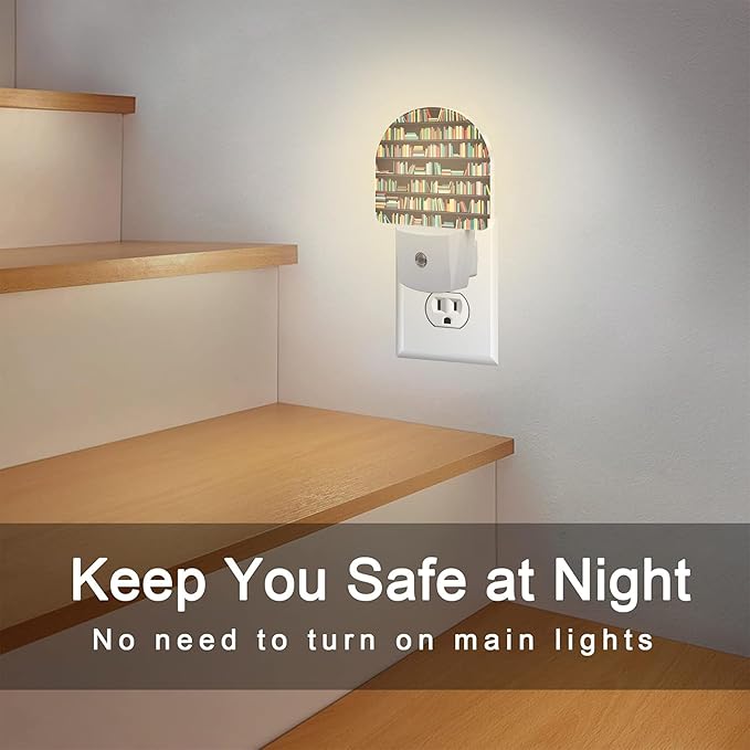 Books on Bookshelves Night Light, Colorful Books Dusk to Dawn Night Light Plug in,0.5w Energy Saving Sleep Friendly Nightlights for Kids Boys Girls Home Decor