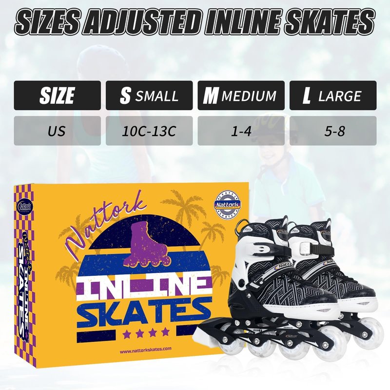 Nattork Adjustable Inline Skates for Kids Boys & Girls, Blue Black Red with Light up Wheels, Youth Blade Roller Skating for Beginners Ages 3-15