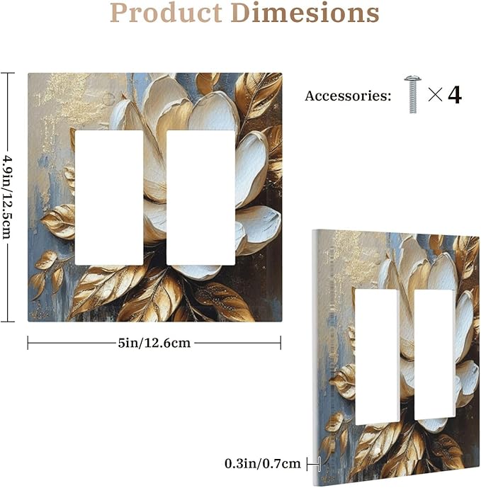 Decorative Art Light Switch Covers Gilded Bloom 2 Gang Dual Rocker Outlet Switch plate Faceplate GFCI for Home Decor