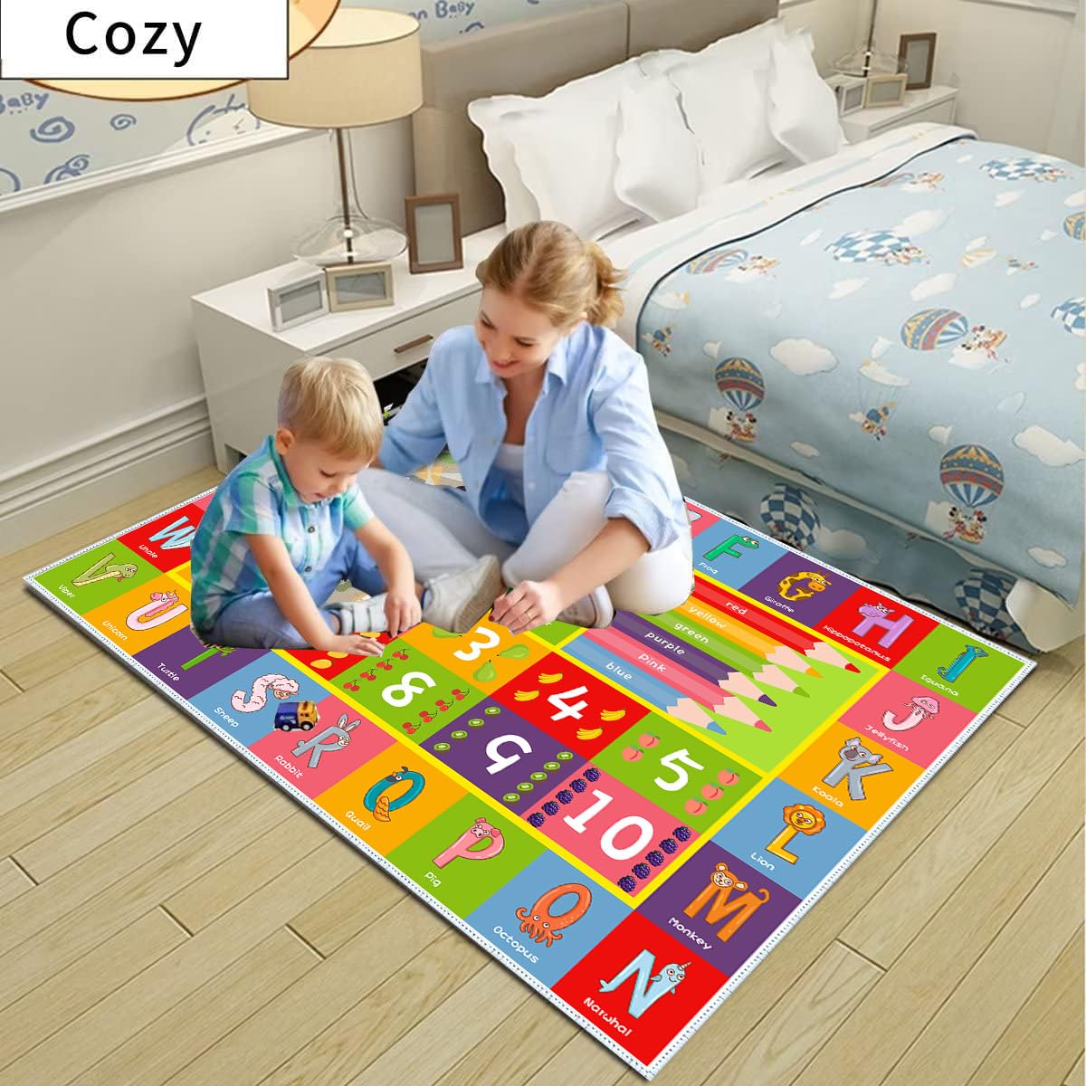 ABC Alphabet Animals Educational Playmat - Interactive Learning Carpet for Toddlers & Infants with Numbers & Shapes, Classroom/Bedroom Play Rug, Machine Washable(Size:80 * 120cm/31" x 47")
