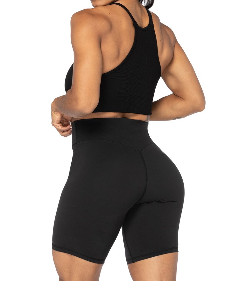 Sunzel 8" Waist Biker Shorts for Women No Front Seam Soft Yoga Workout Gym Bike Shorts Tummy Control Squat Proof Black
