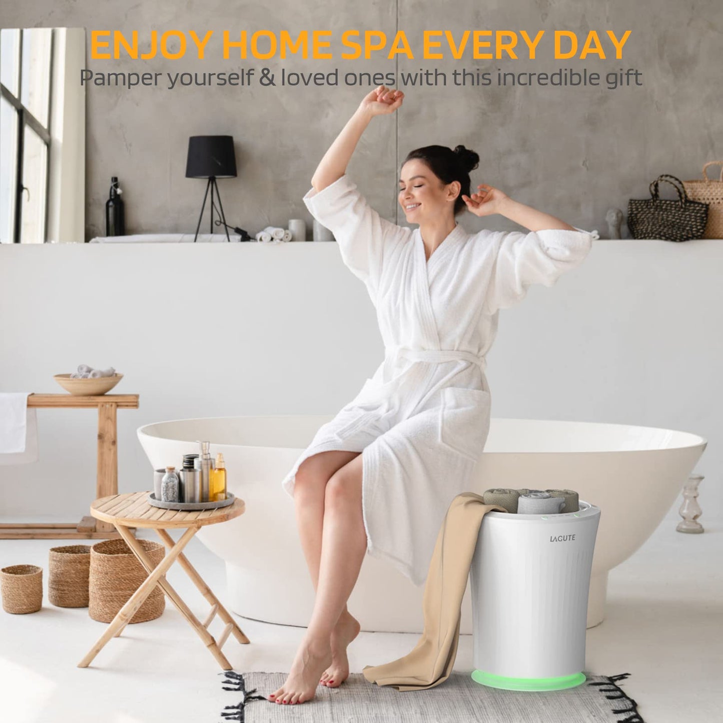 Lagute iSnug Towel Warmer for Bathroom, with 3-Level Timer, Warning Alarm & RGB Light, Auto Shut-Off, 5.3 Gal Heating Bucket for Bathrobe, Blanket, Ideal for Gifts