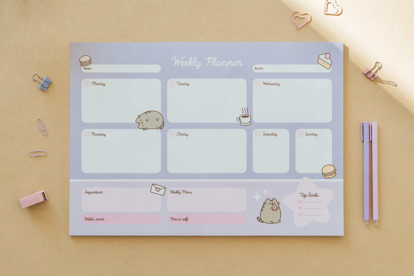 To Do List Notepad Pusheen Calendar A3 | Daily, Weekly Planner | ADHD Planner Pad | 54 Tear-Off Sheets 90 gsm | Pusheen Stationery | Improve Productivity | Task Planner