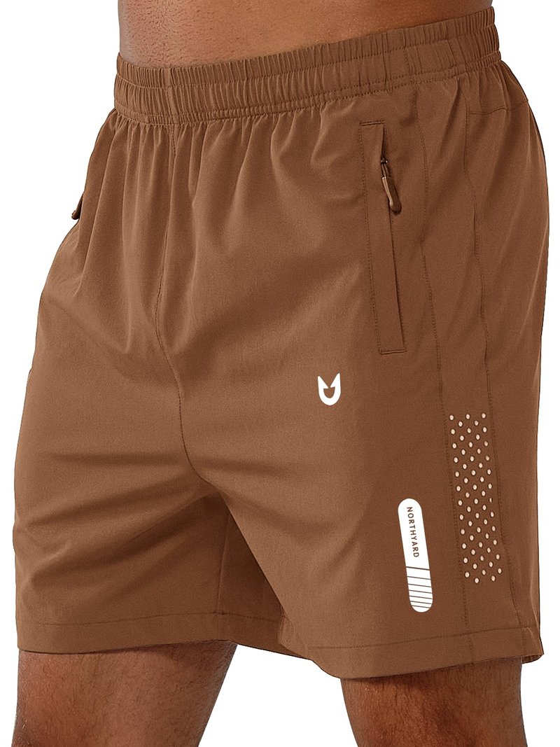NORTHYARD Men's Athletic Running Shorts Gym Workout 7"/9"/5" Quick Dry Lightweight Sports Basketball Tennis 3 Zipper Pockets BROWN-5inch M