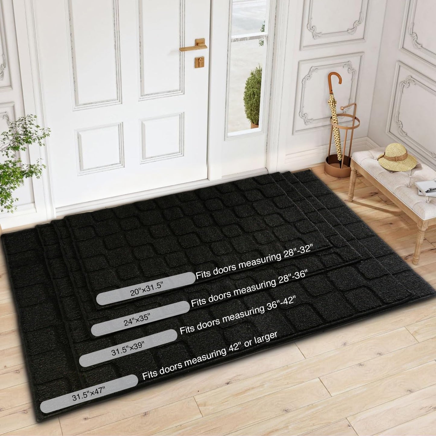 Dcerzxzci Front Door Mat Outside Entrance, Outdoor Indoor Door Mats for Entryway, Entrance, Entry, Patio, Waterproof Non Slip Doormat, Low-Profile, 20" × 31.5“, Black
