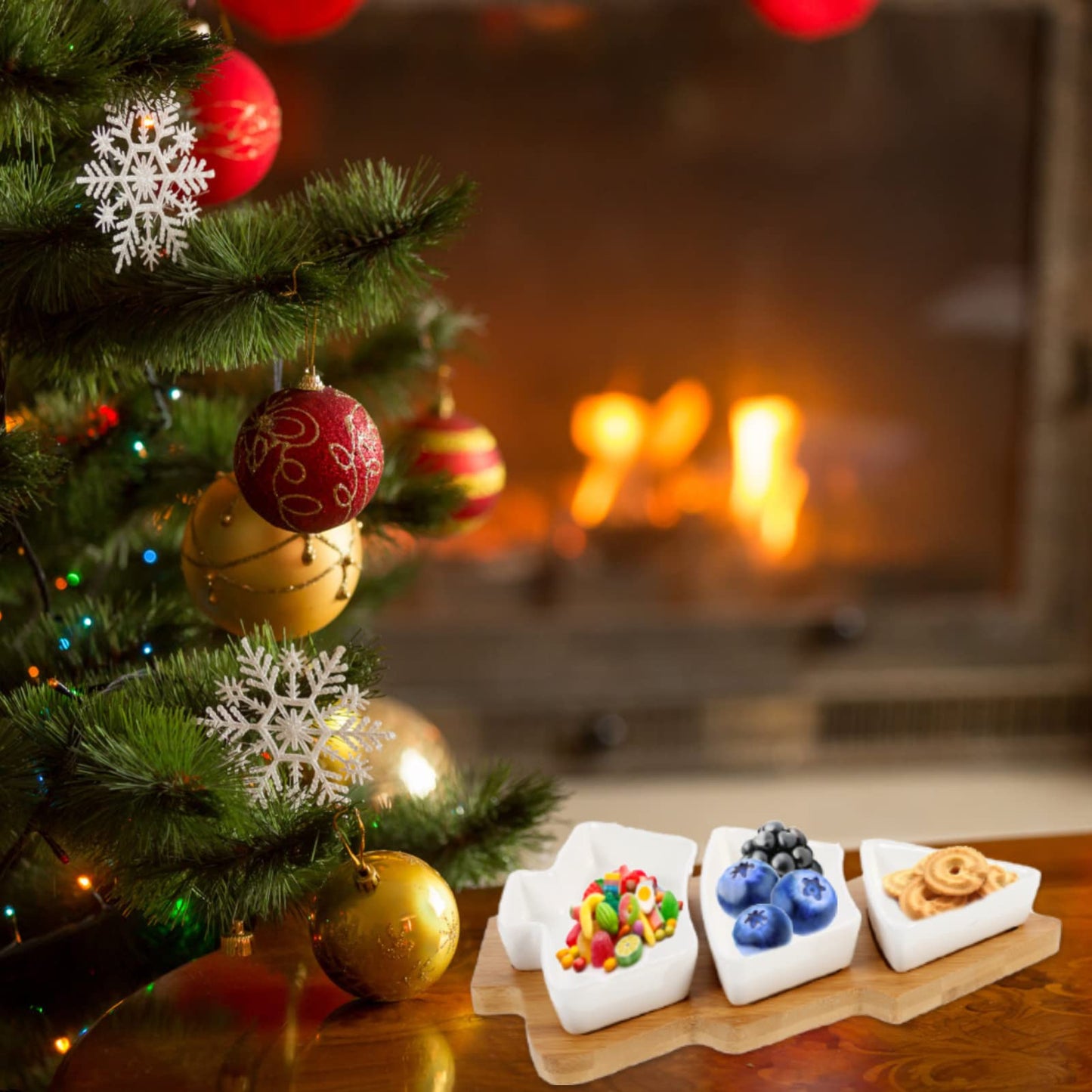Christmas Tree Shape Candy Dish Ceramic Christmas Appetizer Tray for Snacks Candy Cookies Desserts Home Kitchen