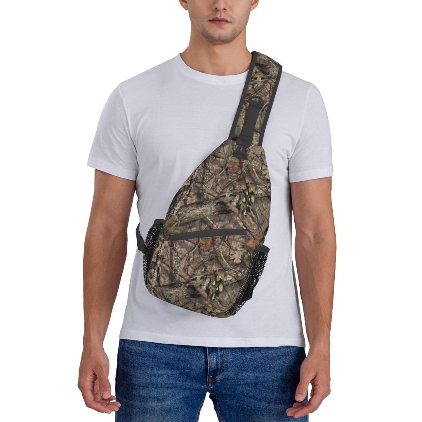 Yaemikoo Hunting Camouflage Camo Forest Sling Backpack Crossbody Sling Bag Casual Chest Bags Travel Hiking Daypack Shoulder Bag for Women Men