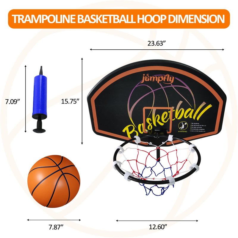 Jumpfly Trampoline Basketball Hoop Attachment, Basketball Hoop for Trampoline Easy to Install, Universal Trampoline Accessories Fits Straight Pole & Curved Pole with Mini Balls & Pump