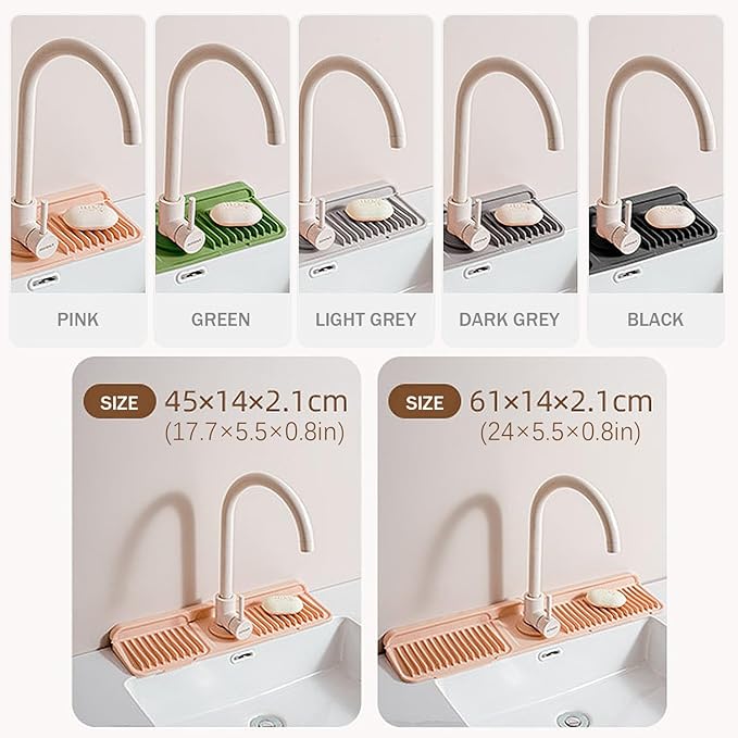 Longer Silicone Faucet Mat for Kitchen Sink – Button Style Faucet Drip Catcher