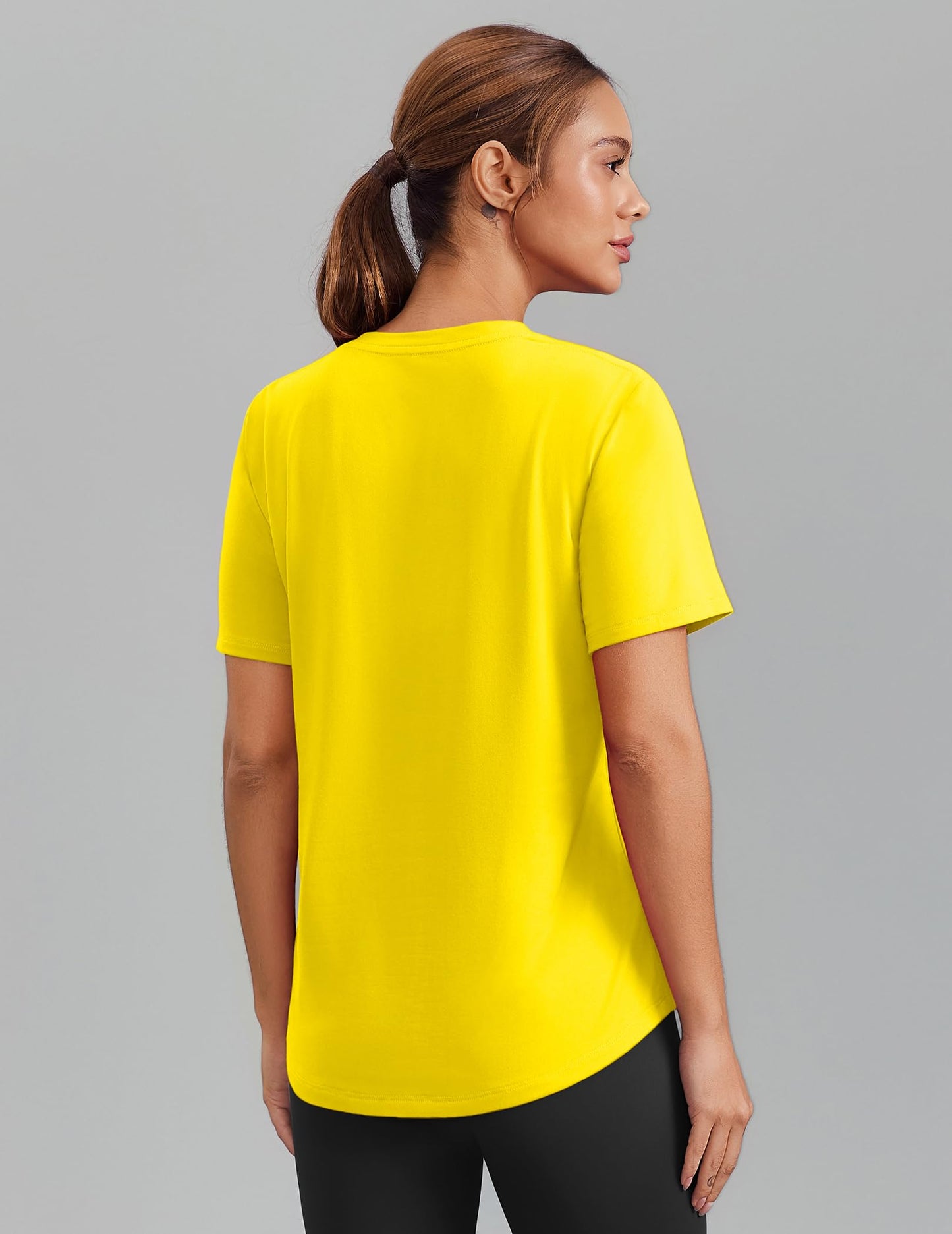 PINSPARK Womens Hiking Shirts Short Sleeve V Neck UPF 50 Sun Protection Moisture Wicking Quick Dry Outdoor Athletic Tops,Yellow Large