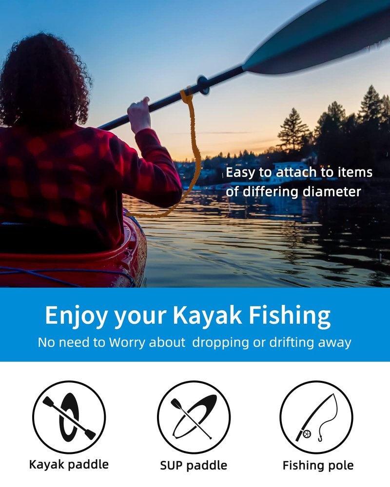 OCEANBROAD Kayak Paddle Leash with D-Ring Stretchable Bungee Strap Lanyard Rope for SUP Kayaking Boating Canoeing Fishing Pole Rod 4-7 Feet Orange 1 Pack