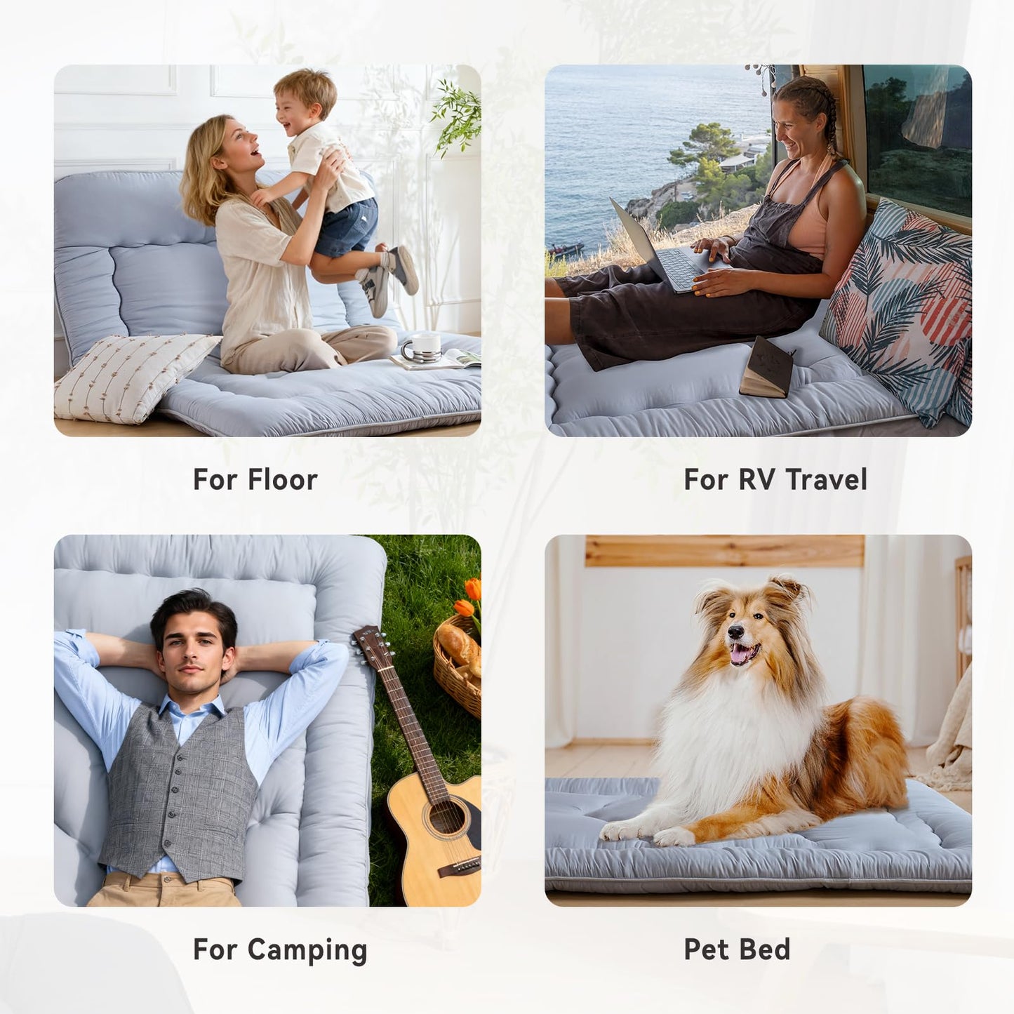 Ingdgnoso Japanese Floor Mattress, 3.5" Thicken Futon Mattress Tatami Mat, High Density Foam Support for Adult Kids Sleep, Portable Futon Sofa Bed for Camping, Pet Mat, Twin 80"x 39"（Silver Gray）