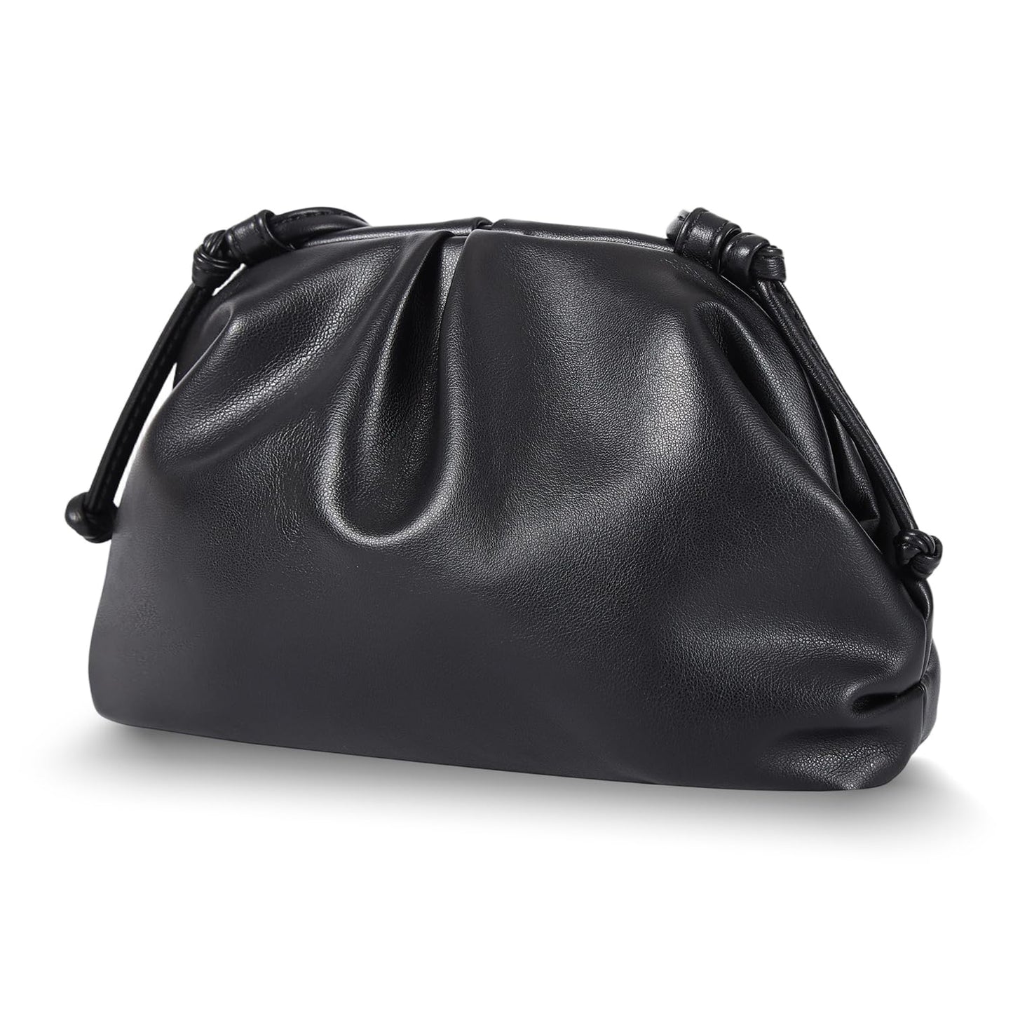 Huralona Dressy Pleated Vegan Leather Clutch Purse Super Soft Cloud Dumpling Clutch Bag for Women PU Evening Purse Handbag (Black, M)