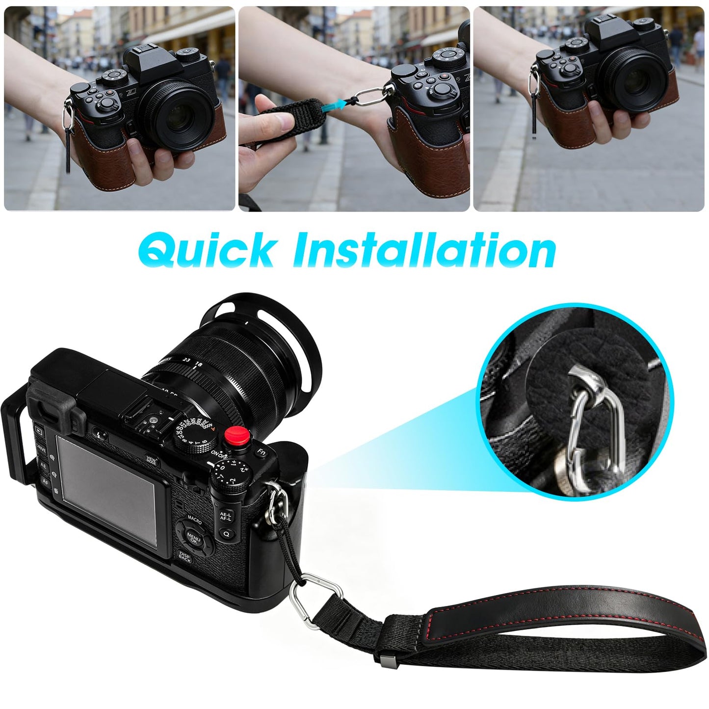 TELIJIE Camera Wrist Strap, Leather Camera Hand Straps for Photographers, Adjustable Soft Strap for DSLR SLR Mirrorless Cameras (Black)