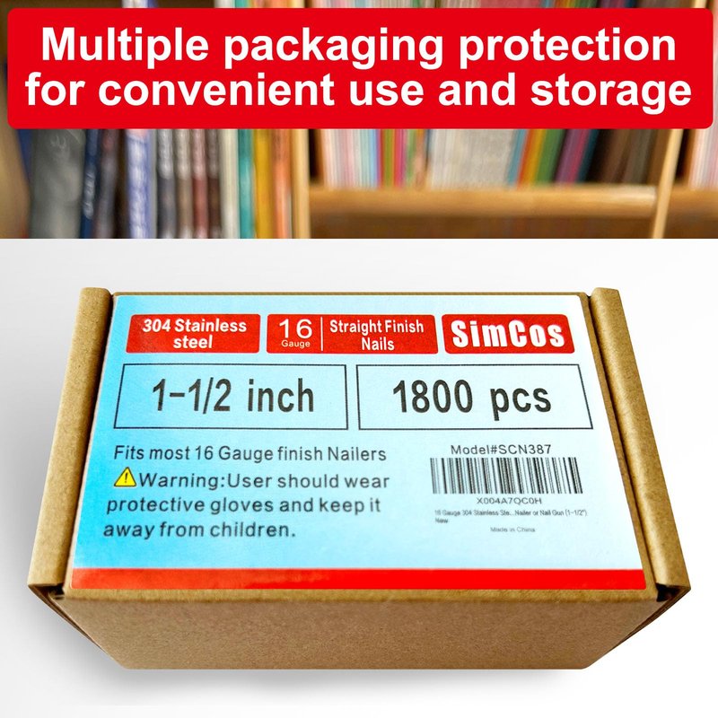 SimCos 16 Gauge 1-1/2 Inch 304 Stainless Steel Finish Nails, 1800 Pack