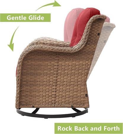 Rilyson Patio Chairs Wicker Outdoor Chair - 4 Piece Rattan Swivel Rocking Chairs Set Patio Glider Rocker Chair for Porch Deck Garden Backyard(Yellow/Red)
