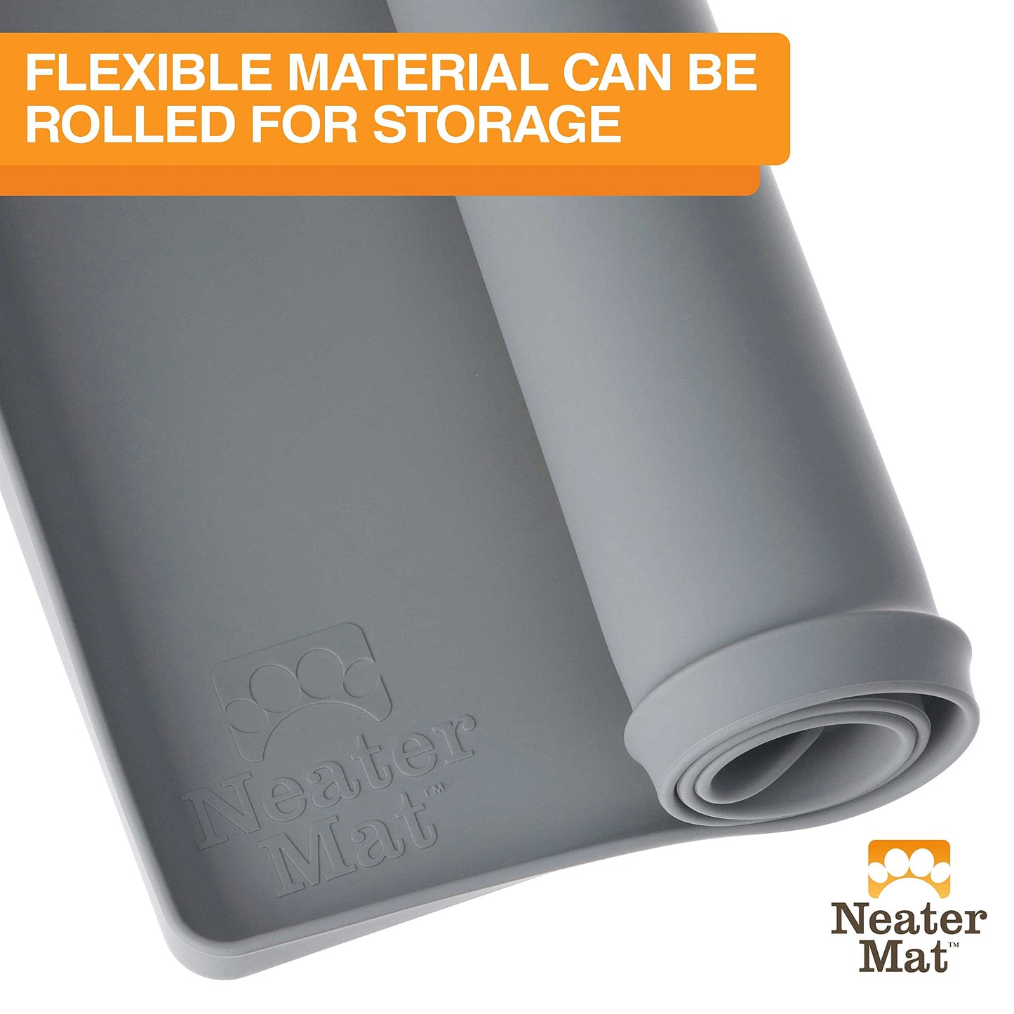 Neater Pet Brands Neater Mat Cat & Dog Food Mat, Waterproof & BPA-Free Silicone Placemat with Raised Edge for Under Food and Water Bowls, 19" x 12", Gunmetal Grey