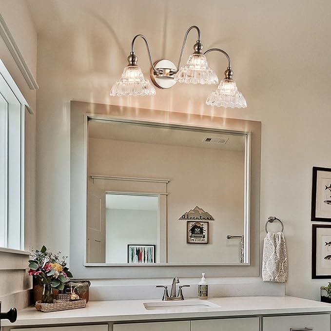 3-Light Brushed Nickel Bathroom Vanity Light Fixtures Vintage Bathroom Light Vanity Lighting Fixtures for Living Room Over Mirror