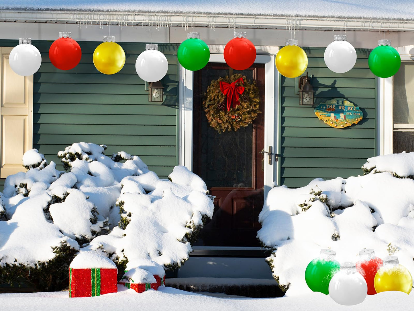 YONTUS 9 Inches Blow up Christmas Ornaments, Inflatable Christmas Balls Outdoor, Christmas Decorations for Porch (8 Pcs)