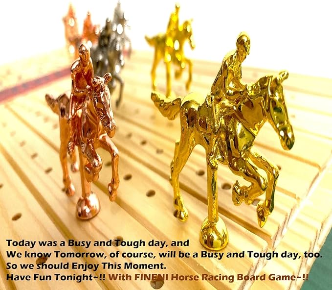 Horse Racing Game for Adults With 11 Luxurious Metal Horses (Silver Black Rose Gold) 22 Pine Wood Race Game Board Dice &amp Card Included (Log Color3)