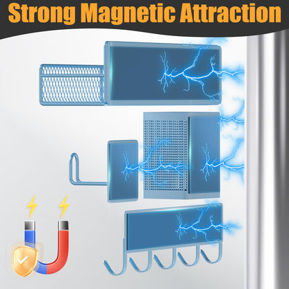Magnetic Spice Rack for Refrigerator, 6 Pack 100% Metal Strong Magnet Shelf, Space Saving Spice Organizer, Home Kitchen Laundry Room Storage Organization W/ Paper Towel Holder, Utensils Racks (Grey)