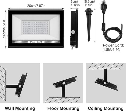 60W Black Lights, 2 Pack LED Blacklight Flood Light with Plug, IP66 Waterproof Black Lights for Glow Party, Stage Lighting, Body Paint, Fluorescent Poster, Neon Glow