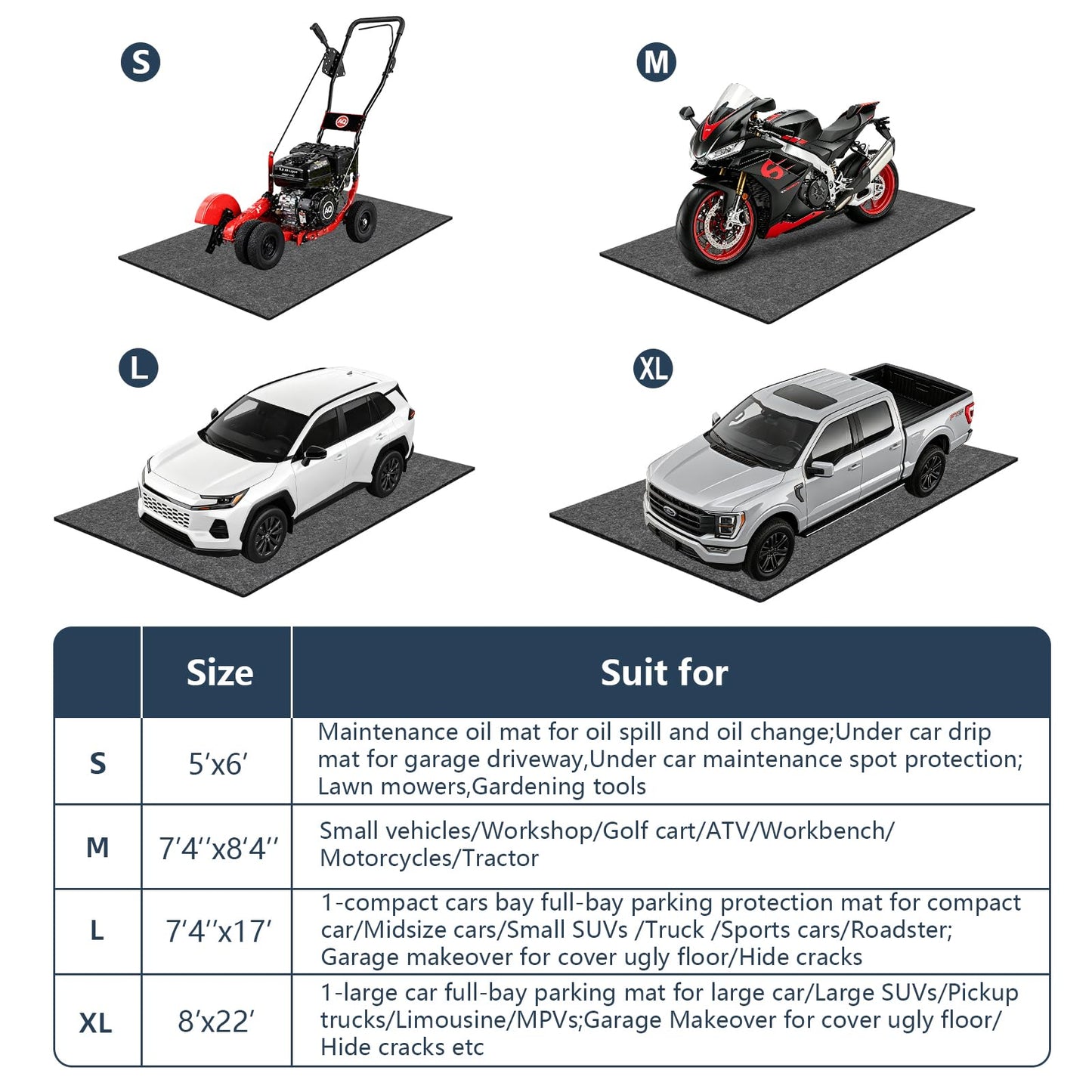 Garage Floor Mats for Small Vehicle,7'4''X8'4''Oil Spill Garage Mat for Under Car/Golf Carts/ATV/Motorcycle,Absorbent Waterproof Non-Slip Backing,Reusable Washable Mat Protect Floor Surface Clean