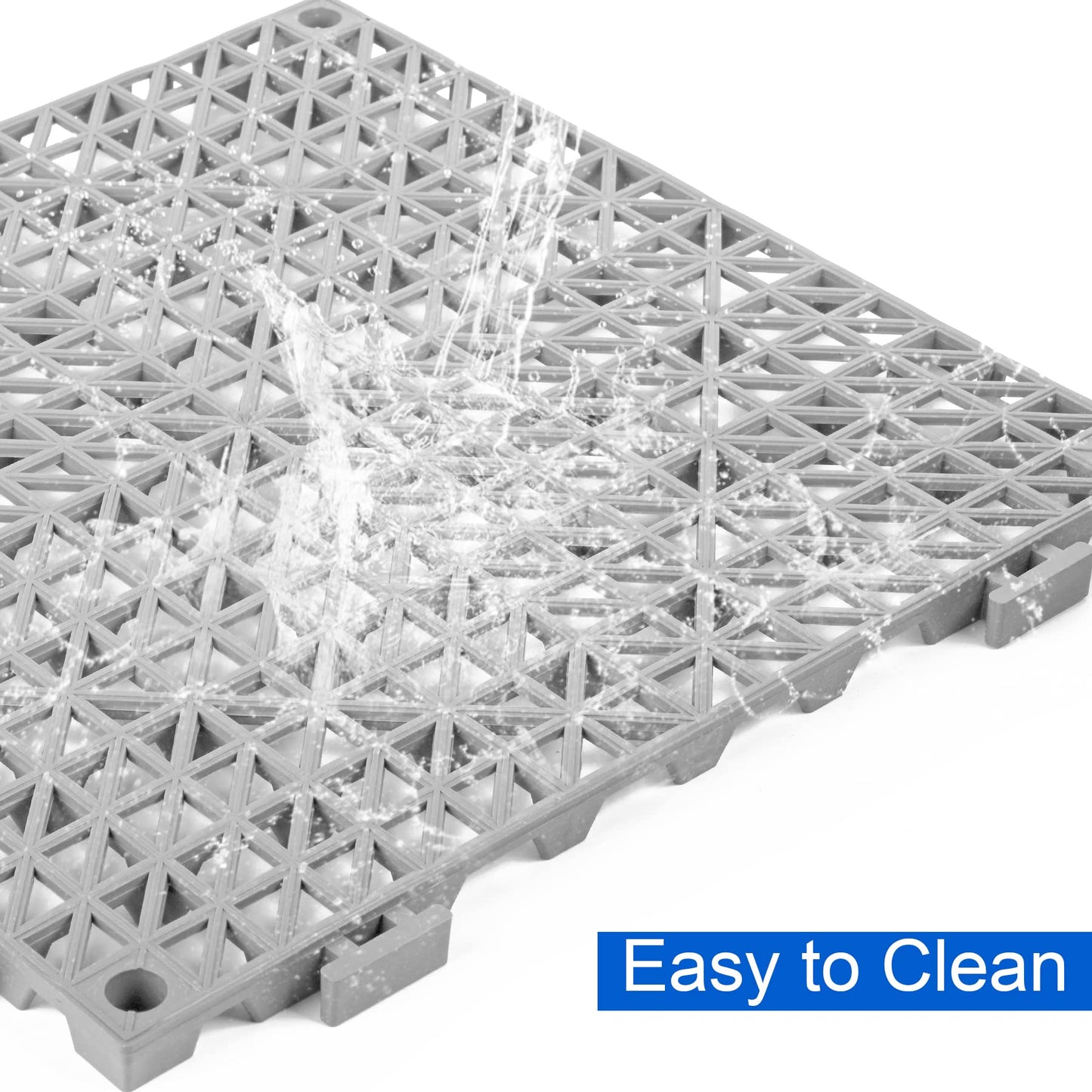 MYFAMIREA Modular Interlocking Cushion 12 Pack 11.8" x 11.8" Rubber Floor Tiles Non-Slip Splicing Drainage Mats for Deck, Pool, Outdoor Shower, Patio, Balcony, Indoor Bathroom, Kitchen, Yard (Gary)
