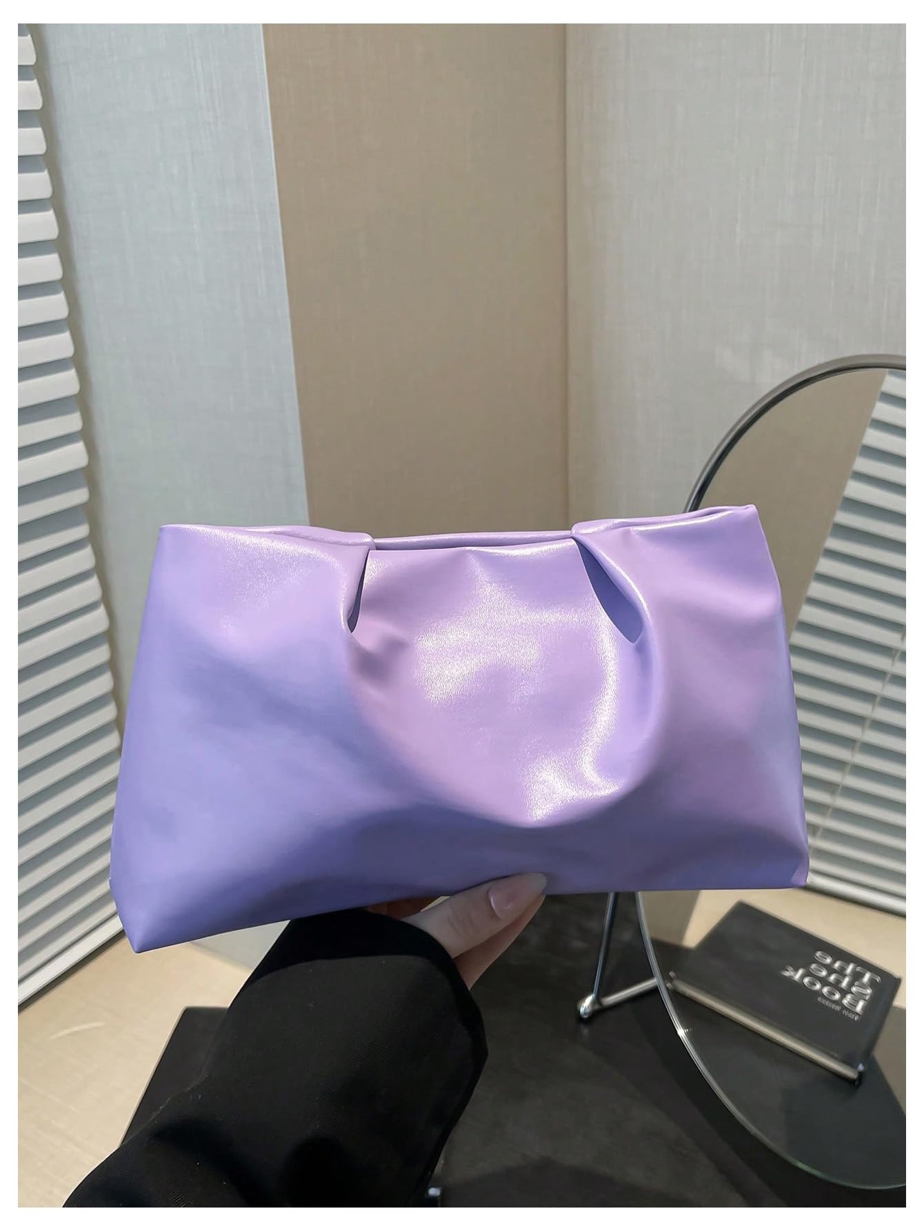 OYOANGLE Women's PU Leather Clutch Purses Small Zipper Ruched Minimalist Handbag Purple One Size