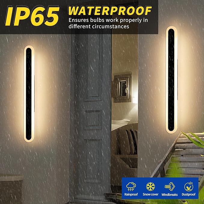 2 Pack Black Modern LED Wall Sconce, 39.3inch Long Oval Outdoor Wall Light, Dimmable 3000K-6000K, IP65 Waterproof, Linear Outside Exterior Lighting for Garage, Patio with Remote Control
