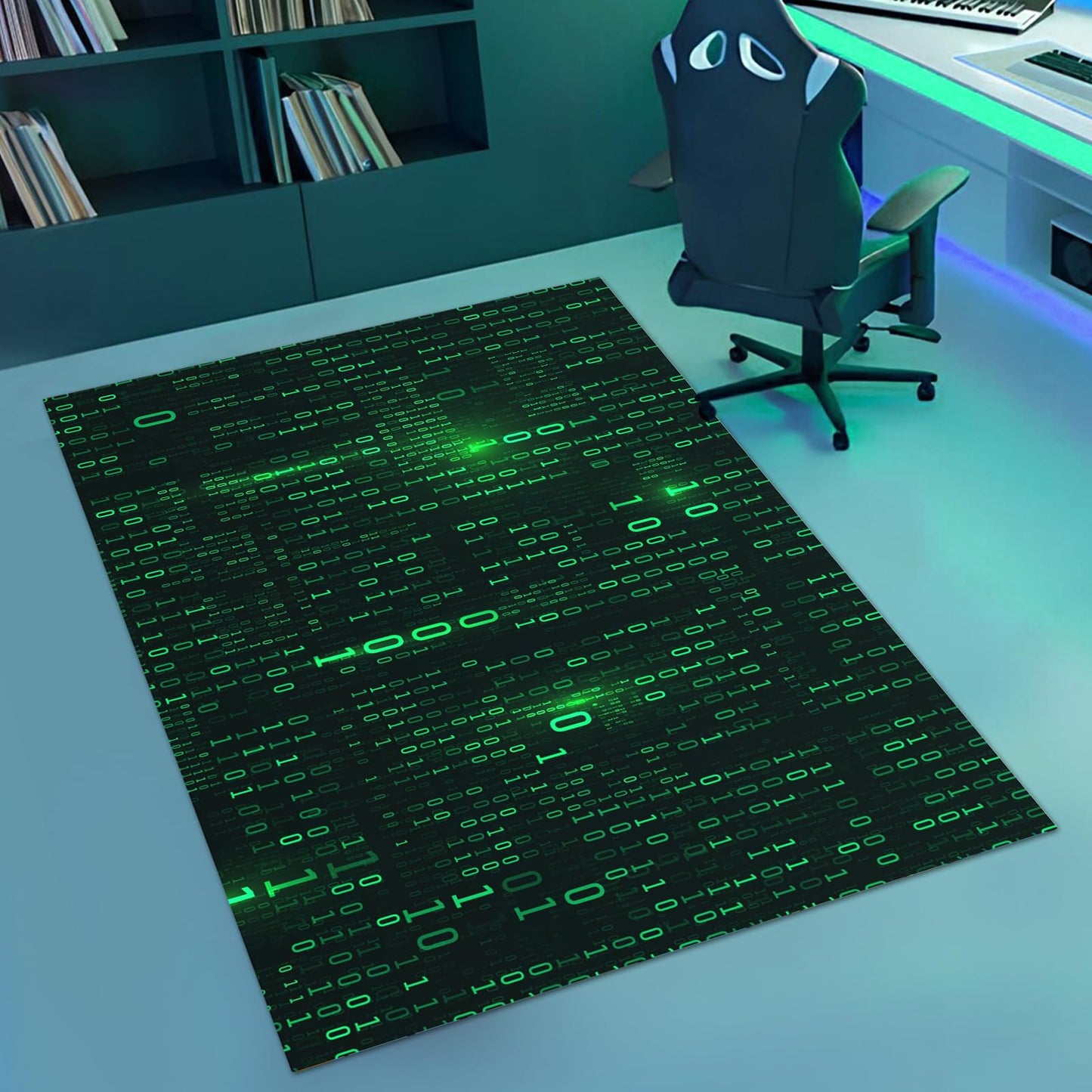 Washable Game Area Rug, Binary Code Design Gaming Programmer Teen Carpet Rug Doormat, Non-Slip Low-Pile Floor Carpet for Computer Bedroom Indoor Front Entrance Living Room Office (60" x 40")