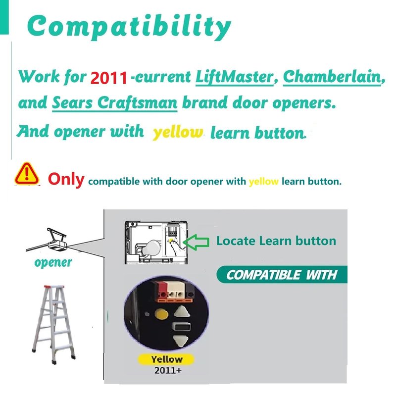 2 Replacement for Lift Master Chamberlain Garage Door Opener Remote 891LM, Opener with Yellow Learn Button
