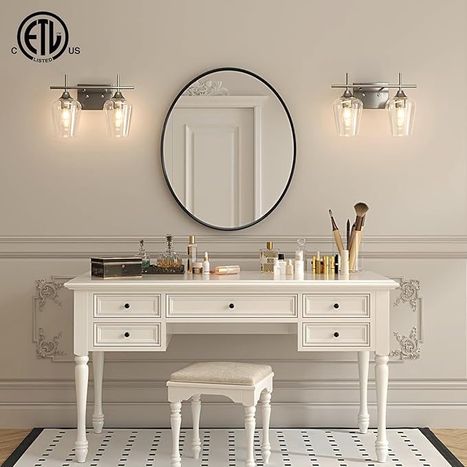 VONLUCE Bathroom Vanity Light, 2 Light Bathroom Light Fixture Over Mirror, Bathroom Wall Lamp with Clear Glass, Modern Brushed Nickel Vanity Lighting fixtures for Bathroom, Bedroom, Hallway