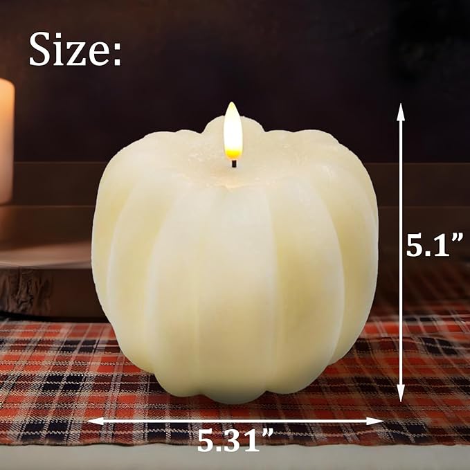 Fall Decor, Fall Decorations for Home - Flameless Pumpkin Candle with Timer Remote - Room Bedroom Table Farmhouse Decor for Halloween, Thanksgiving, White