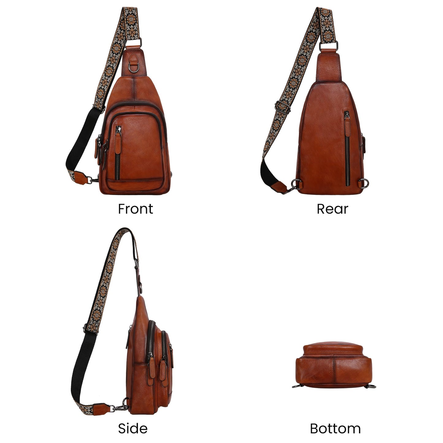 HESHE Leather Sling Bag for Women Crossbody Bags with Multi-Pocket Stylish Fanny Packs for Travel Chest Bag (Brown)