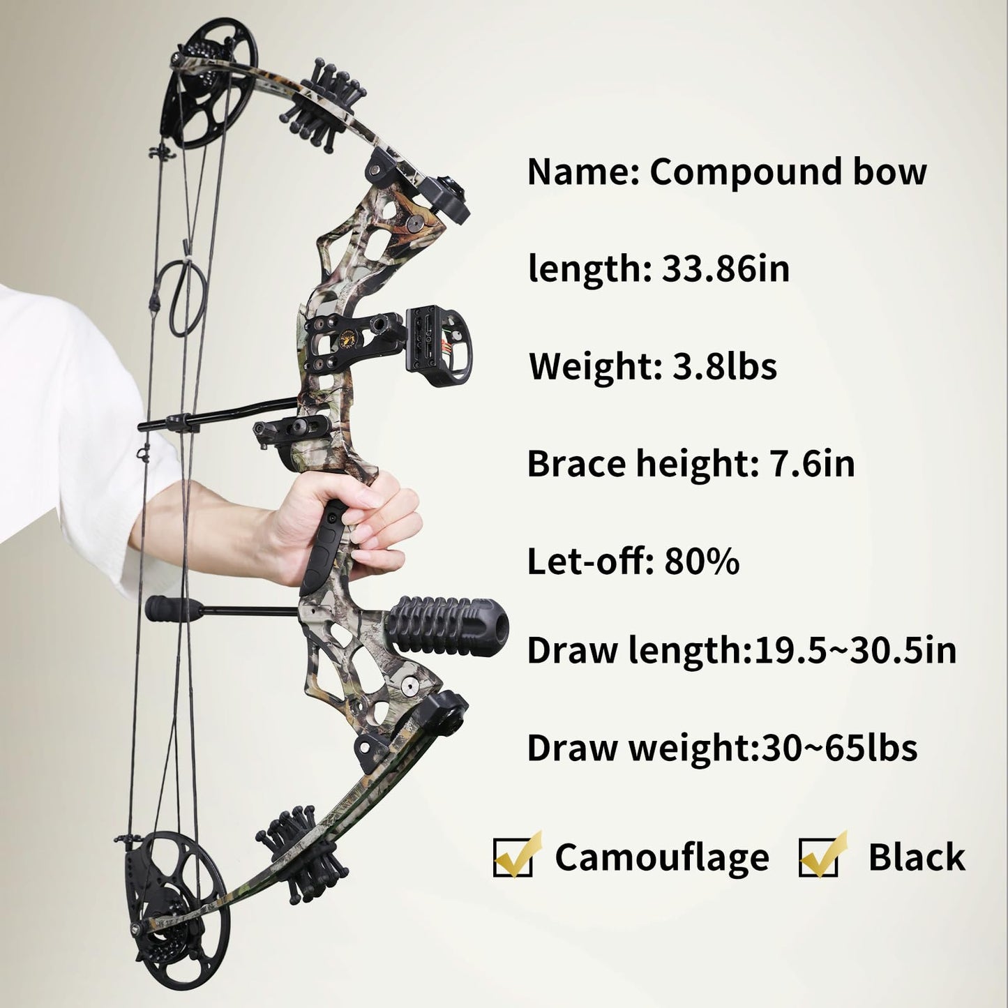 Compound Bow and Arrow Set for Adults Archery Shooting Bow Adjustable 30-65lbs Composite Bow Combination 19.5"-30" Draw Length Hunting Equipment