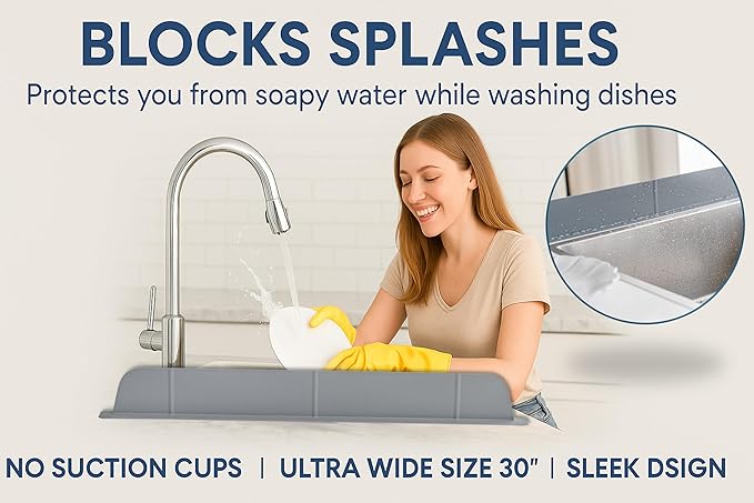 30 inch Premium Kitchen Sink Silicone Water Splash Guard SIZE UPGRADE 30" and