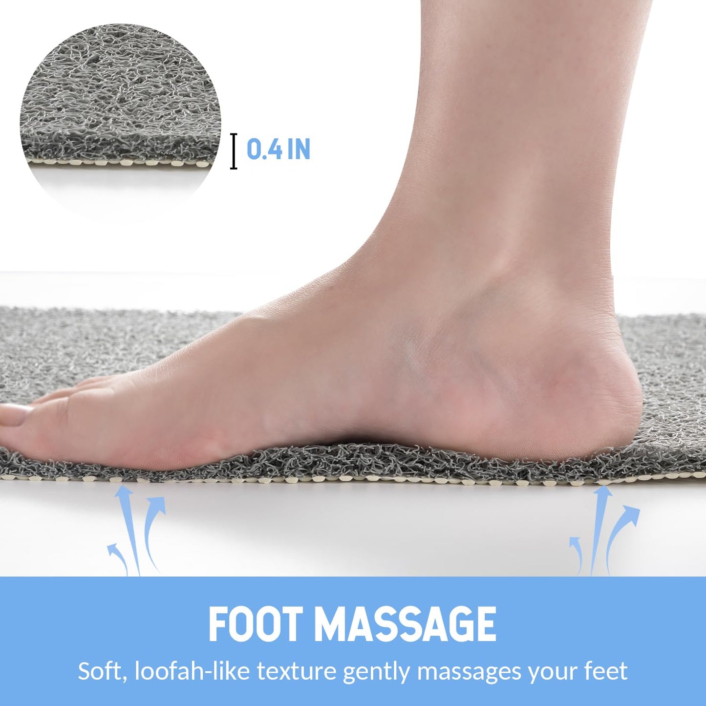 Hargiis Non Slip Shower Mat, Anti Slip Bath Mat, Quick Drying Bath Tub Mats, Foot Scrubber Mat, Anti Slip Mat for Tub, Floor, Bathroom, Home, Kitchen, Hotel (Grey 24”x24”)