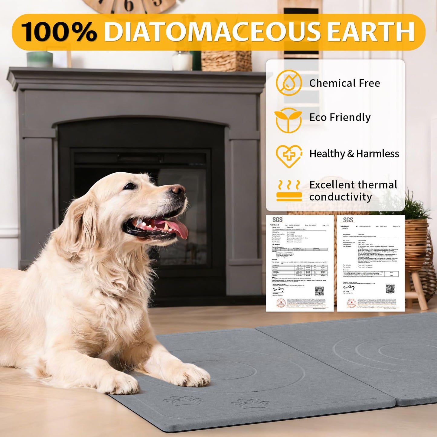 Stone Dog & Cat Food Mat, Bite-Proof Non-Slip Large Diatomaceous Pet Feeding Mat for Puppy Cat, Summer Cooling Quick Drying Dog Cat Water Bowls Mat for Protect Floor (Dark Grey 24" x 16")
