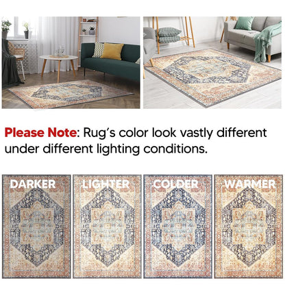 Keen Home Design 5x7 Rug - Machine Washable Area Rug with Non-Slip Backing, Ideal for Living Room, Dining Room, Bedroom - Vintage, Easy Clean, Durable, Low Pile Rug - (5' x 7')