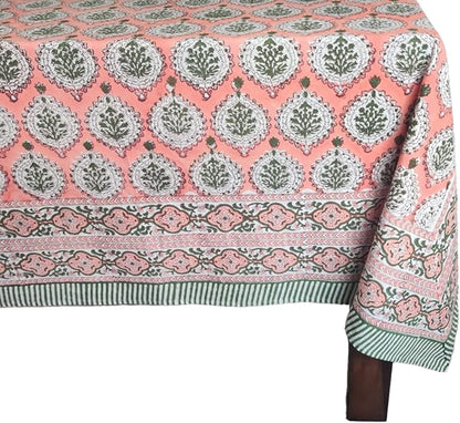 ATOSII Kari 100% Cotton Fall Tablecloth, Handblock Print Rectangle Table Cover for Kitchen Dining Linen I Parties, Thanksgiving, Christmas, Wedding, Fall Decor Table Cloth 60 X 90 Inches