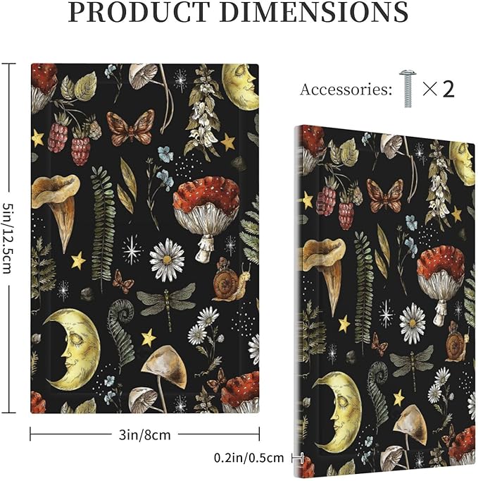 Nature Plant Botanical Daisy Mushroom Snails And Moon 1 Gang Light Switch Cover No Device Wall Plate Decorative Single Blank Switchplate Electrical Faceplate for Bathroom Art Panel Decorate
