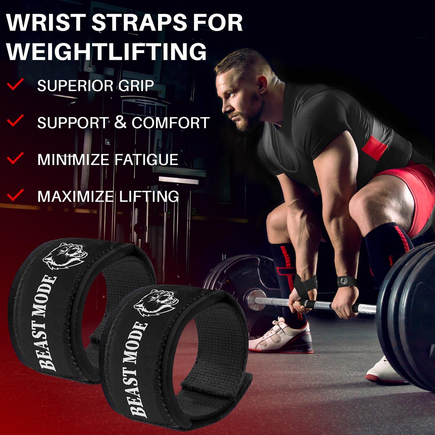 TECEUM Fit Lifting Wrist Straps with Neoprene Padding Support – Black – Beast Mode – Heavy Duty Wrist Workout Straps For Men and Women – Ideal for Powerlifting, Strength Training, Bodybuilding