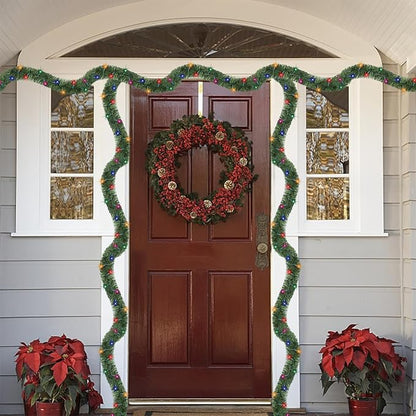 WATERGLIDE 49FT Lighted Christmas Green Garland with 100 Count Multicolor String Lights, Pre-lit Long Artificial Greenery Garlands, Plug in Holiday Decorative Lights for Indoor Outdoor Decor