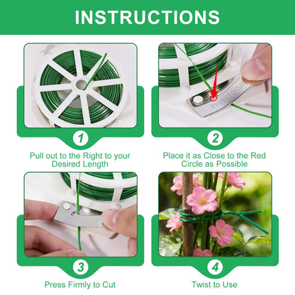 LBOKLING 2 Pack Twist Ties, 525 Feet (160m) Sturdy Garden Plant Ties with Cutter, Rustproof & Flexible Garden Ties for Plant of Gardening, Indoor & Outdoor Home and Office Use (Green)