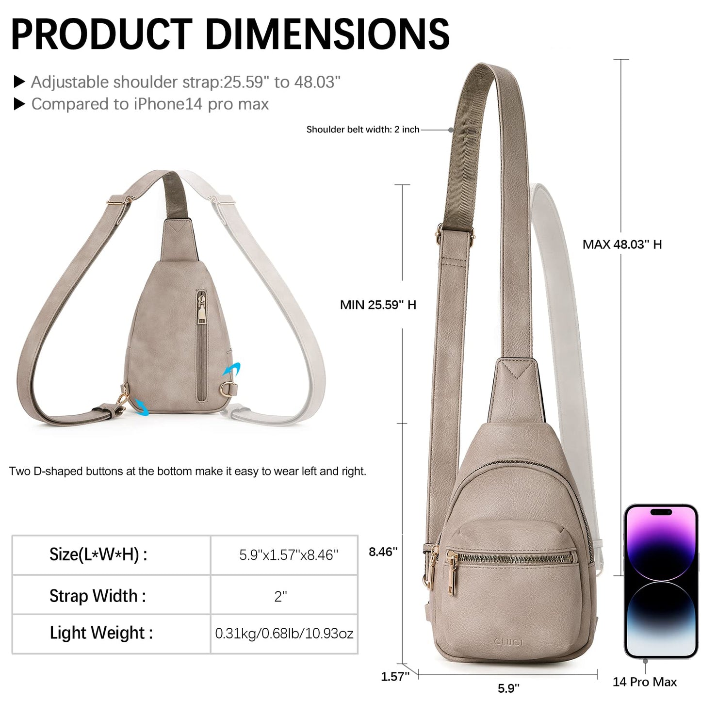 CLUCI Small Sling Bag for Women, Leather Crossbody Fanny Packs Trendy, Women's Chest Bag
