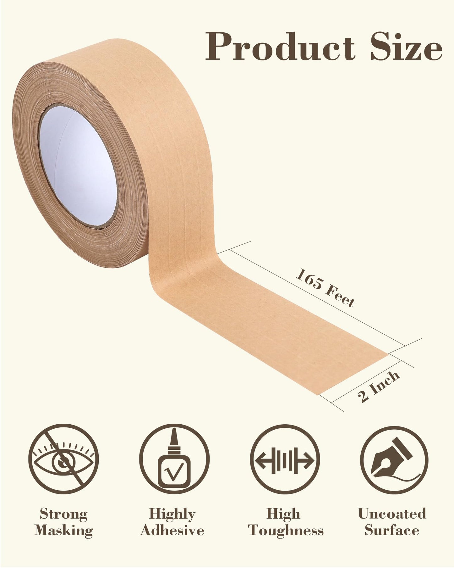 Lichamp 6-Pack Water Activated Kraft Paper Packing Tape, 2" x165 ft Heavy-Duty Eco-Friendly Packaging Tape, Writable & Recyclable for Shipping, Moving, Ecommerce Boxes