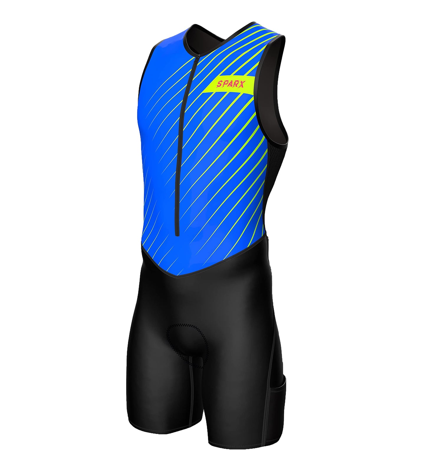 Sparx Men's Premium Triathlon Suit – Padded, Quick-Dry, Compression Fit, Lightweight Tri Suit for Swim, Bike, Run Race & Training (Medium, Bluegreen)