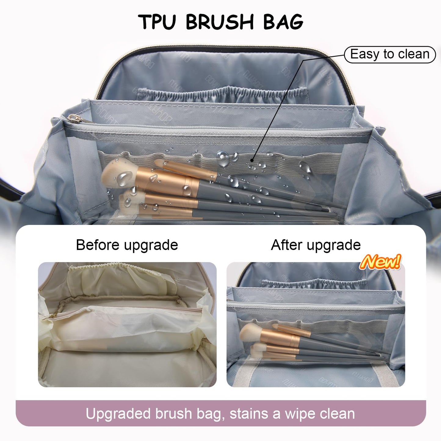 BOYATU Travel Makeup Bag Organizer Cosmetic Bag: 3 Pcs Set Make up Bags for Women with Handle - Waterproof Vegan Leather Toiletry Bags Travel Essentials Pouch with Compartments (C-06-Purple)