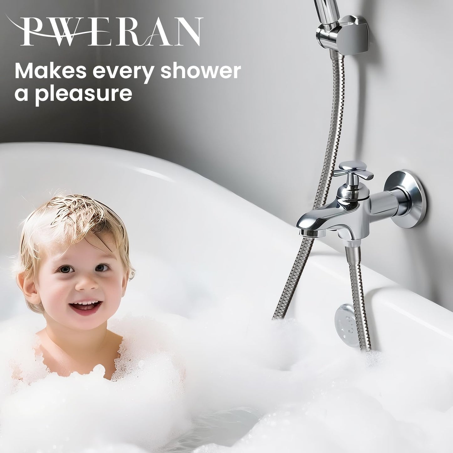 PWERAN Shower Hose 71 Inches Stainless Steel Extra Long Handheld Shower head Hose Flexible and Durable (Chrome)